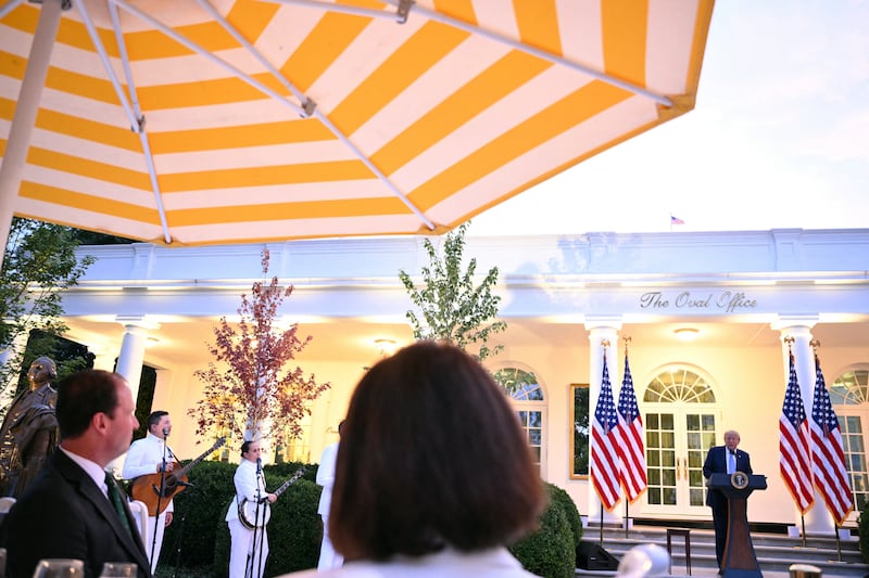 US President Donald Trump speaks during a Rose Garden dinner at the White House in Washington, DC, on September 17, 2026. (Photo by Mandel NGAN / AFP via Getty Images)