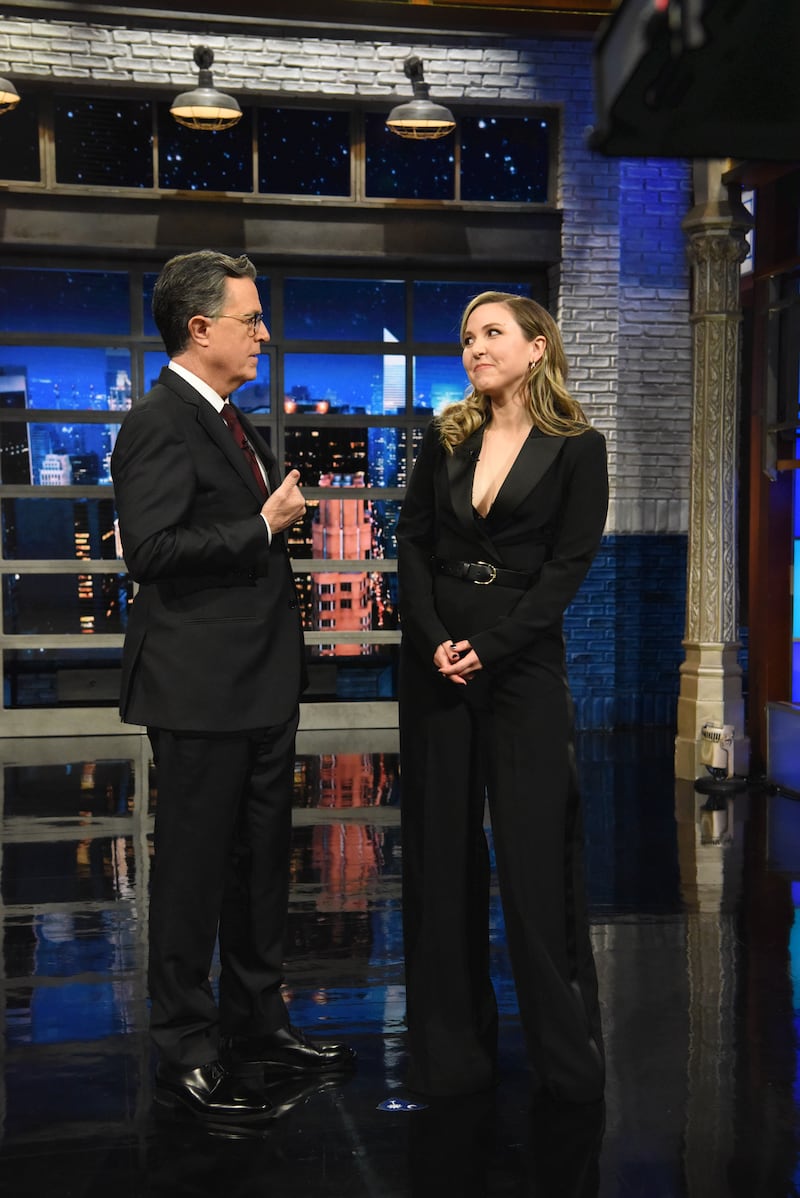 Stephen Colbert and guest Taylor Tomlinson