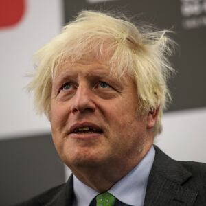 Boris Johnson reacts after a meeting with Sao Paulo's Governor Tarcisio de Freitas (not pictured), in Sao Paulo, Brazil, August 31, 2023.