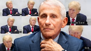 A photo illustration of Dr. Anthony Fauci and Donald Trump during his
deposition vs New York Attorney General (NYAG) Letitia James on August 10, 2022.