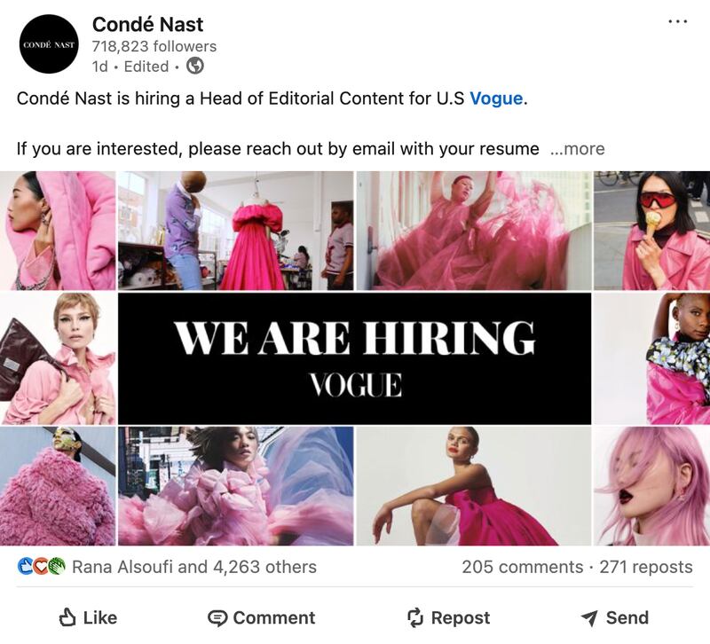Condé Nast LinkedIn post
