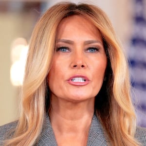U.S. first lady Melania Trump delivers remarks regarding the late financier and convicted sex offender Jeffrey Epstein s from the Grand Foyer of the White House in Washington, D.C., U.S., April 9, 2026.