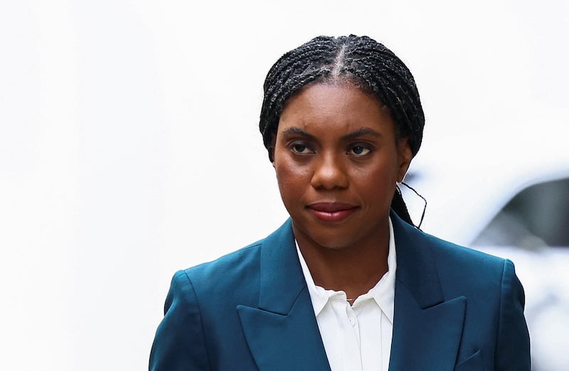 Britain's Conservative Party Leader Kemi Badenoch leaves Broadcasting House on the day of her appearance on the BBC's Sunday with Laura Kuenssberg show in London, Britain, May 3, 2026. REUTERS/Jack Taylor
