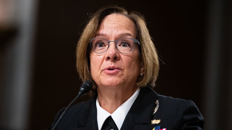 Admiral Lisa M. Franchetti, U.S. Navy, testifies during the Senate Armed Services Committee hearing.