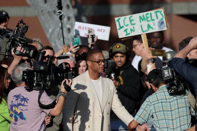 Los Ángeles, CA January 30, 2026 US Journalist Don Lemon speaks to the media after a hearing at the Edward R. Roybal Federal Courthouse in Los Angeles on January 30, 2026. The Trump administration charged Lemon with civil rights crimes over coverage of immigration protests in Minneapolis, as the US president branded a nurse shot dead by federal agents in the city an "agitator."The arrest of former CNN anchor came as President Donald Trump walked back his conciliatory tone following public outrage over the killings of Alex Pretti and another American citizen in the Minnesota city. (Allen J. Schaben / Los Angeles Times via Getty Images)