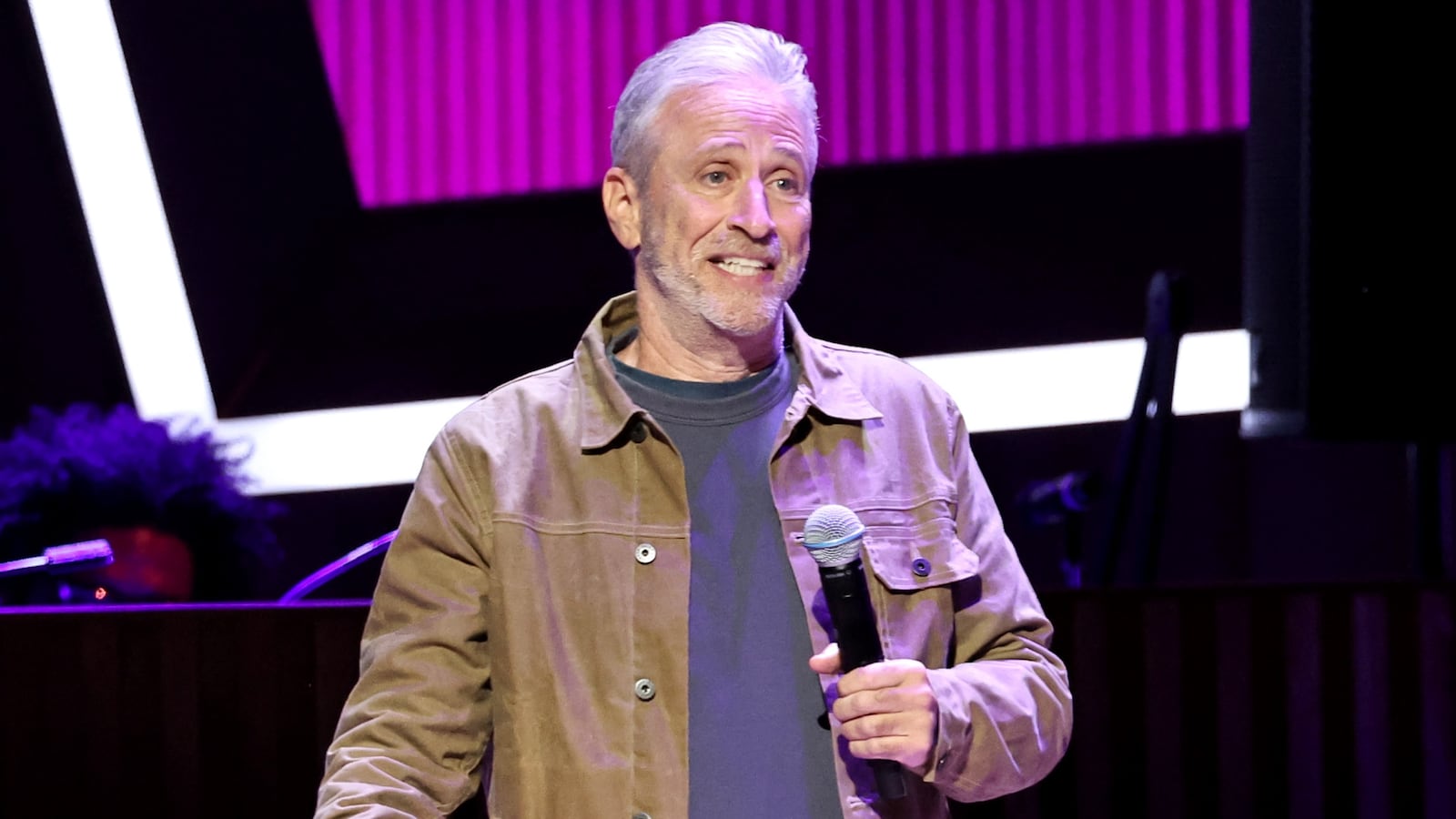 NEW YORK, NEW YORK - NOVEMBER 11: Jon Stewart performs during the 18th Annual Stand Up For Heroes Benefit Presented By Bob Woodruff Foundation And New York Comedy Festival at David Geffen Hall on November 11, 2024 in New York City. (Photo by Jamie McCarthy/Getty Images for Bob Woodruff Foundation)