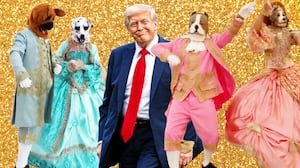 A photo illustration of Donald Trump and furies during a Mar-a-Lago event.