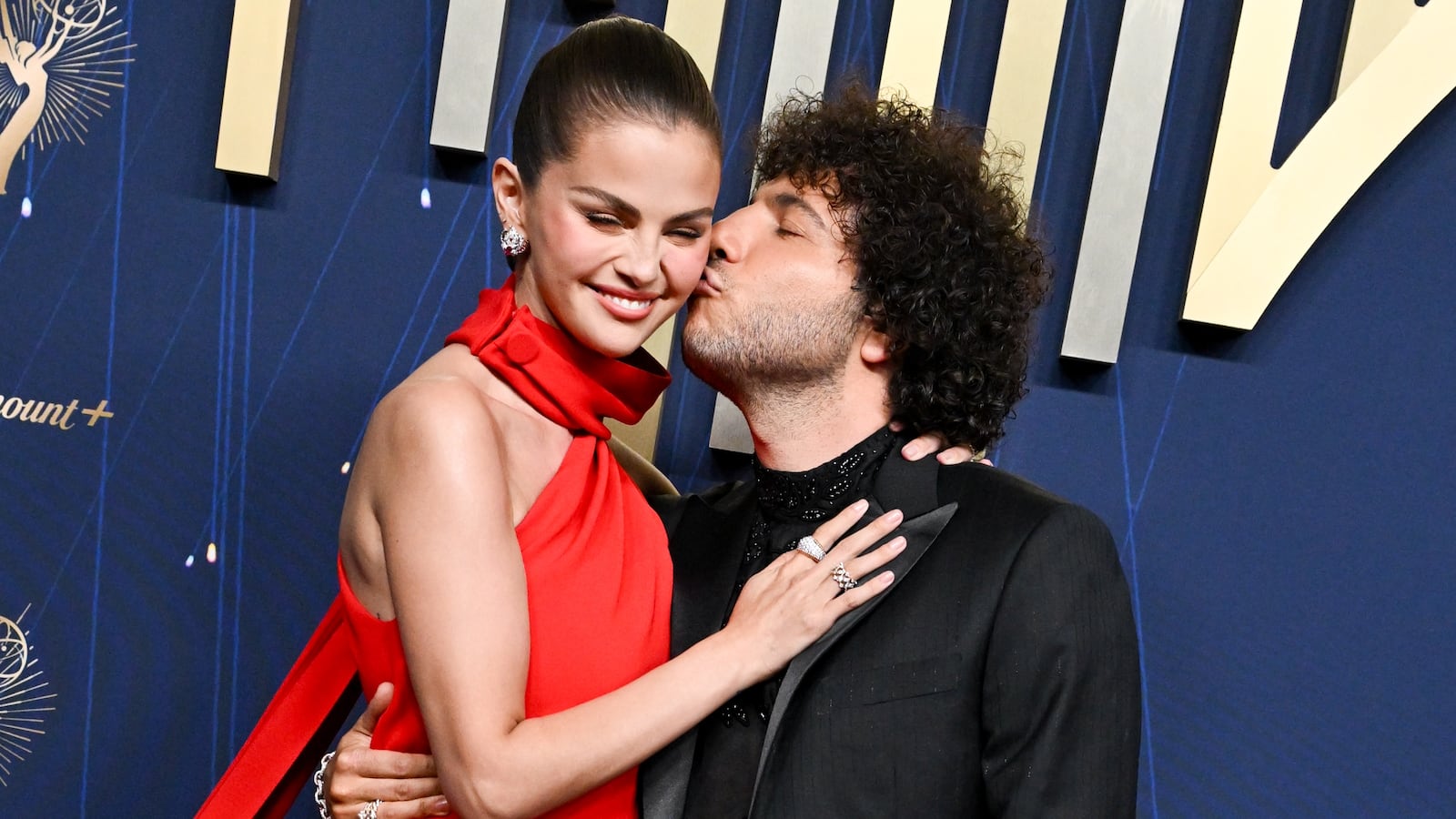Selena Gomez, Benny Blanco at the 77th Primetime Emmy Awards held at the Peacock Theater on September 14, 2025 in Los Angeles, California. (Photo by Gilbert Flores/Variety via Getty Images)