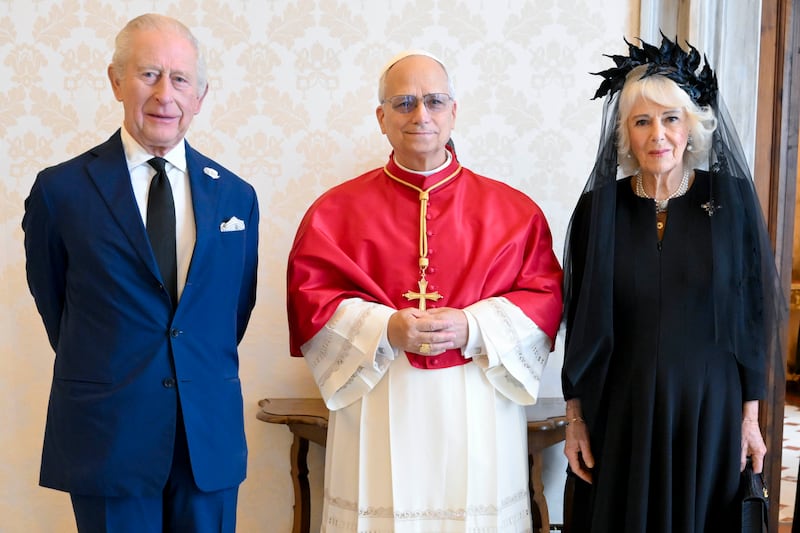 King Charles, the Pope and Camilla in Vatican City today