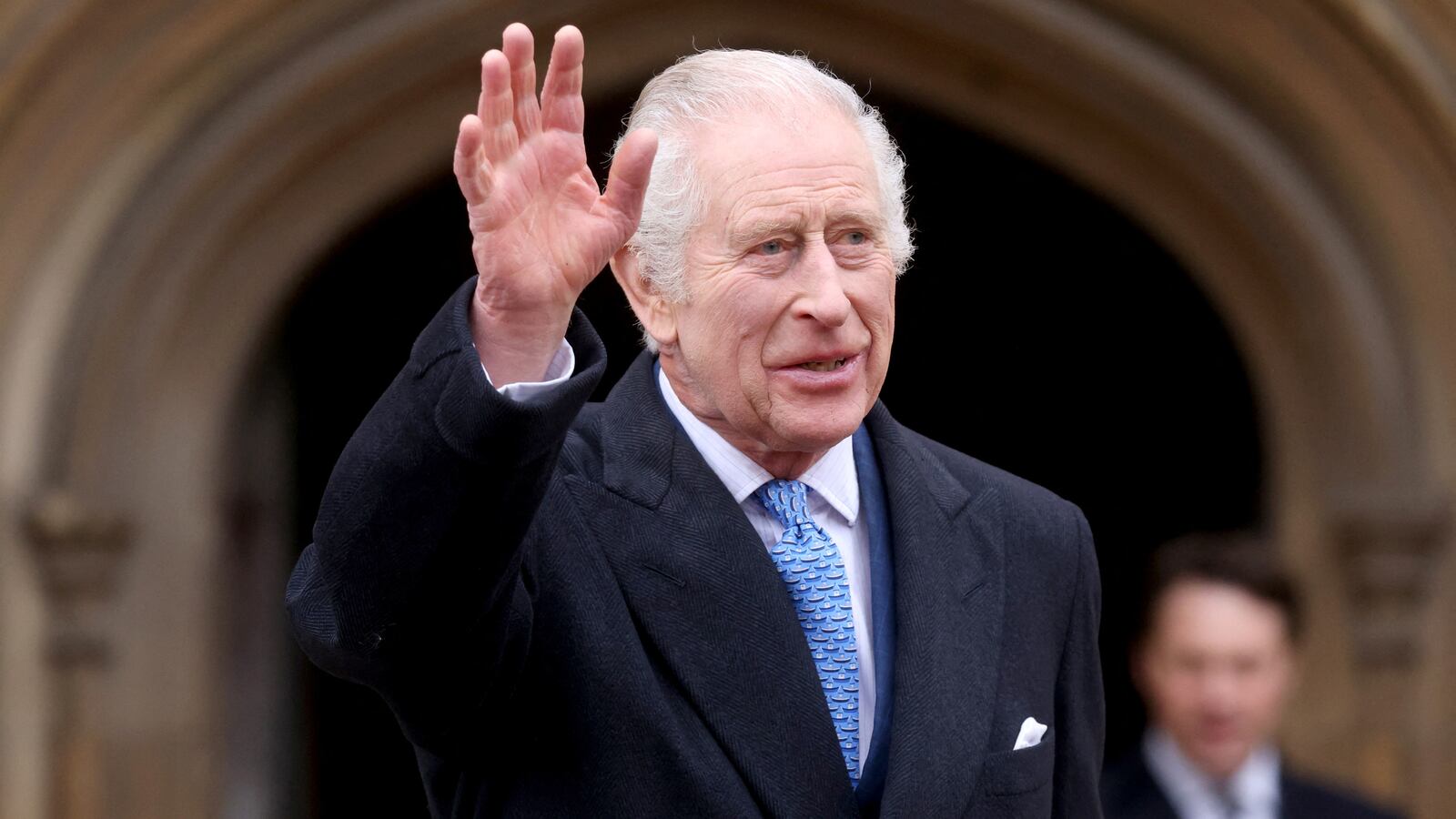 Britain's King Charles leaves after attending the Easter Matins Service at St. George's Chapel, Windsor Castle, March 31, 2024.