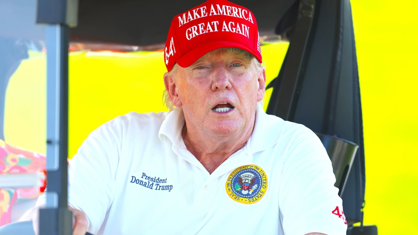 Donald Trump is seen on the on the 15th hole during day one of the LIV Golf Invitational - Bedminster at Trump National Golf Club on August 11, 2023 in Bedminster, New Jersey.