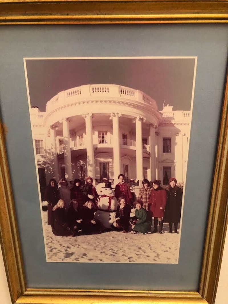 First Lady Pat Nixon's staff photographed in front of the White House