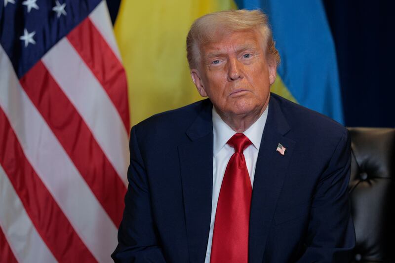 President Donald Trump listens to a reporter's question  at the 80th session of the United Nations General Assembly (UNGA) at the UN headquarters on September 23, 2025 in New York City.