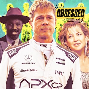 A photo illustration of Michael B. Jordan, Brad Pitt, and Kate Hudson for the Oscars Obsessed podcast.