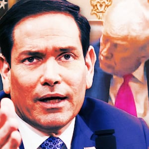 A photo illo illustration of Marco Rubio and screen grabs of Trump falling asleep.
