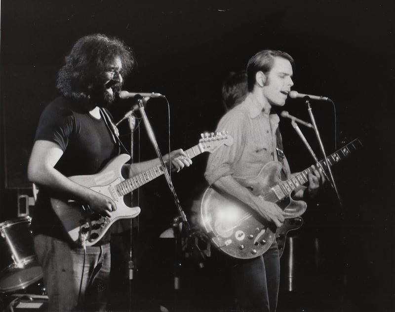 New York, N.Y.: Jerry Garcia, left, and Bob Weir of the Grateful Dead perform at the Academy of Music in Manhattan on March 21, 1972. (Photo by Jim Peppler/Newsday RM via Getty Images)