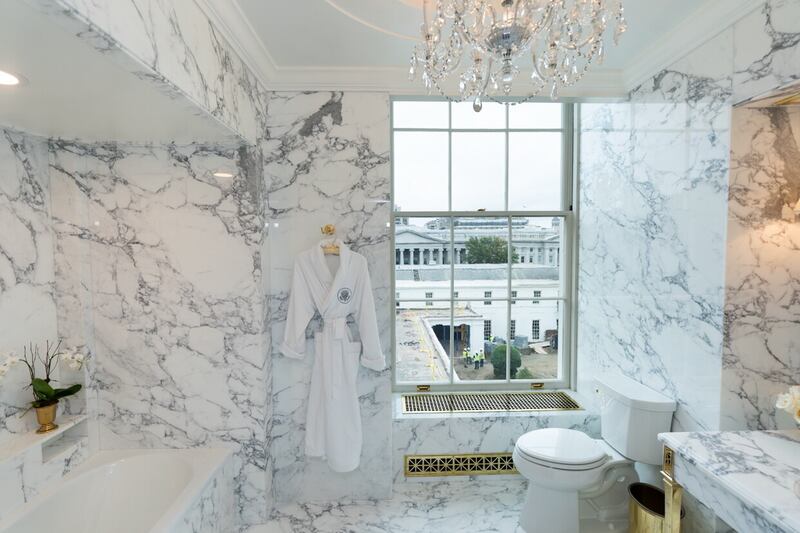 President Trump shared photos of the renovation he made to the bathroom in the Lincoln bedroom, changing it to all marble.