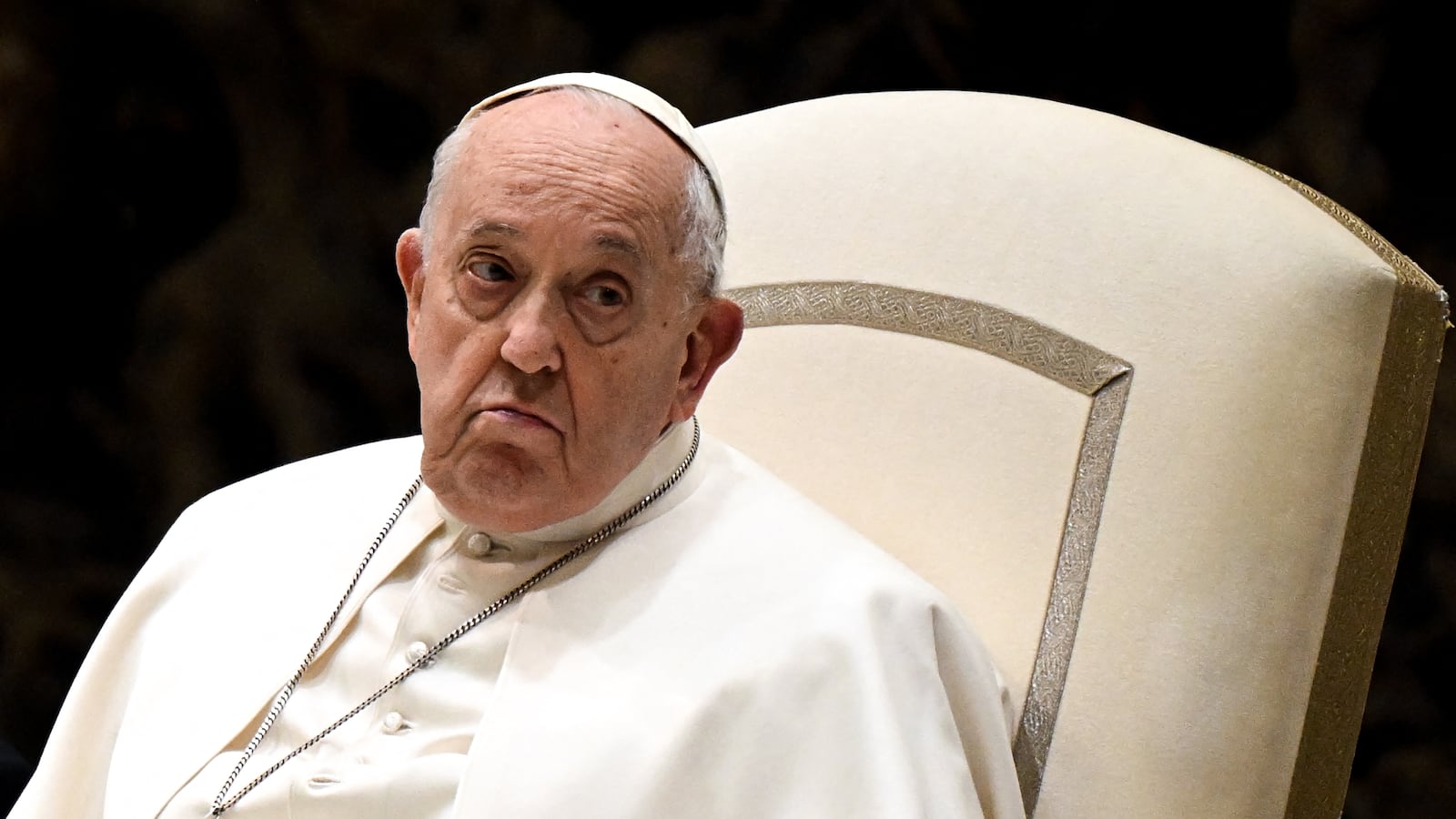 Pope Francis attends the weekly general audience on February 28, 2024 at Paul-VI hall in The Vatican.