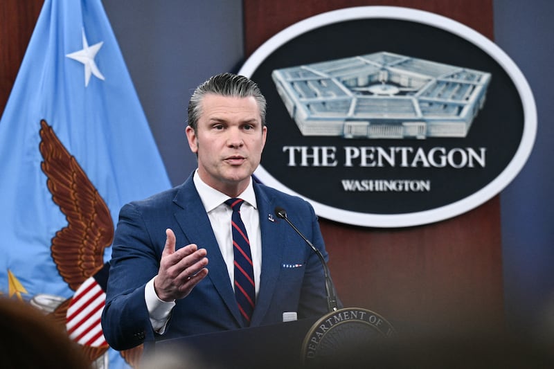 Defense Secretary Pete Hegseth speaks during a press conference on US military action in Iran, at the Pentagon in Washington, DC, on March 2, 2026.