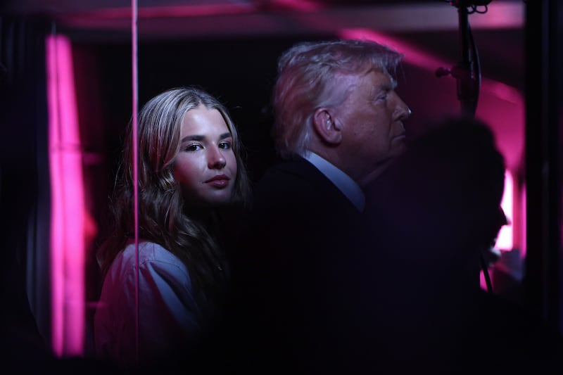 Kai Trump and United States President Donald Trump look on during game three of the 2026 NBA Finals between the New York Knicks and the San Antonio Spurs at Madison Square Garden.