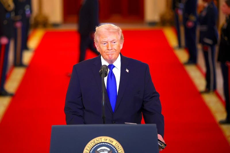 President Donald Trump speaks during an Angel Families remembrance ceremony held in the East Room at the White House February 23, 2026 in Washington, DC.