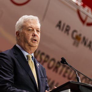 Toronto, ON - May 30: President and CEO of Air Canada Michael Rousseau. Team Air Canada athletes, Canadian Olympic and Paralympic leaders and Air Canada officials host a press conference in the lead up to the summer olympic games in Paris France PD Nick Lachance/Toronto Star Nick Lachance/Toronto Star        (Nick Lachance/Toronto Star via Getty Images)