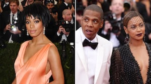 Left to right: Solange Knowles, Jay-Z, and Beyoncé at the 2014 Met Gala.