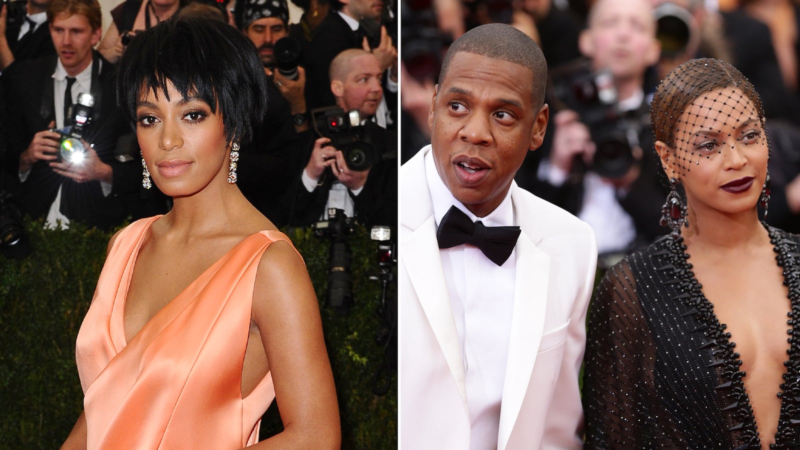 Left to right: Solange Knowles, Jay-Z, and Beyoncé at the 2014 Met Gala.
