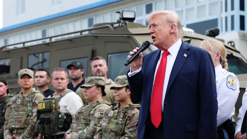 President Donald Trump gives remarks to law enforcement officers at the U.S. Park Police Anacostia Operations Facility on August 21, 2025 in Washington, DC.
