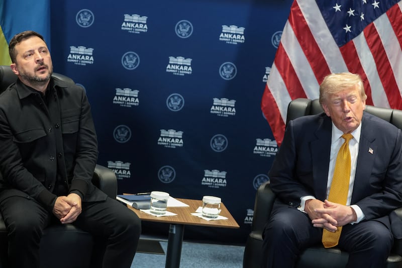 U.S. President Donald Trump holds a bilateral meeting with Ukrainian President Volodymyr Zelenskiy alongside the NATO leaders summit at the Bestepe Presidential Compound, in Ankara, Turkey, July 8, 2026. REUTERS/Jonathan Ernst