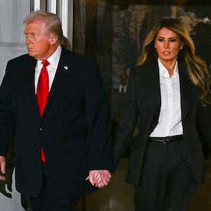 President Donald Trump, pictured with First Lady Melania Trump departing the White House on the way to the U.S. Capitol to give his State of the Union address, referred to the first lady as a "movie star" during his speech.