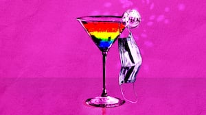 LGBQTA cocktail with a mask.