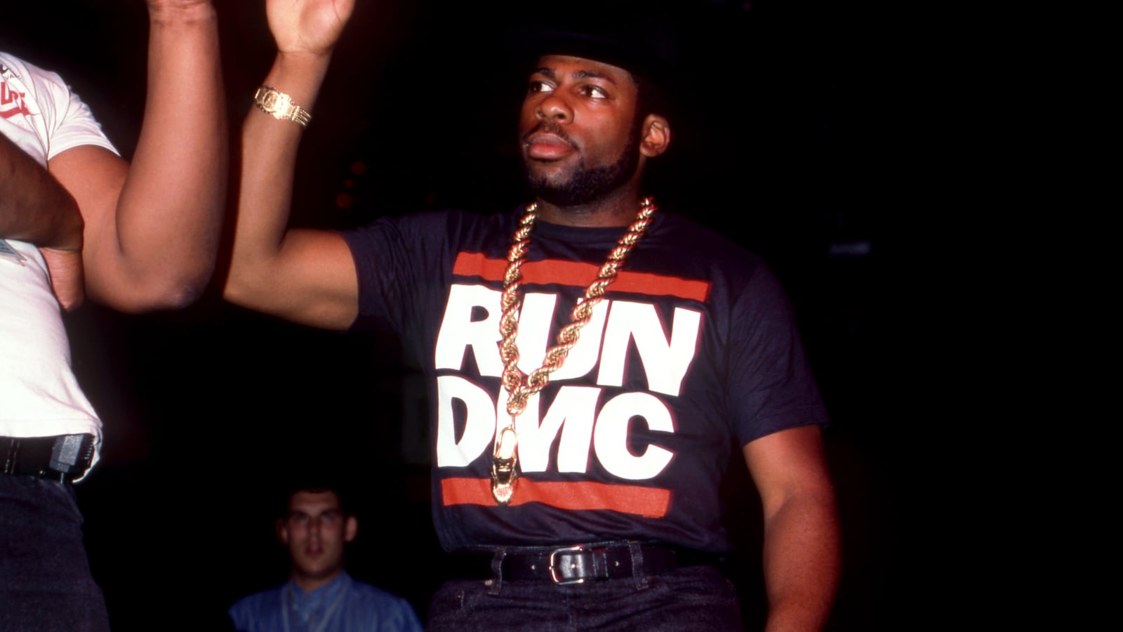 DJ Jason 'Jam Master Jay' Mizell walks to the stage during the Together Forever Tour on July 29, 1987 at the Pine Knob Music Theater in Clarkston, Michigan.