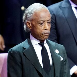 Rev. Al Sharpton listens as Vice President Kamala Harris speaks during the funeral service for Tyre Nichols 