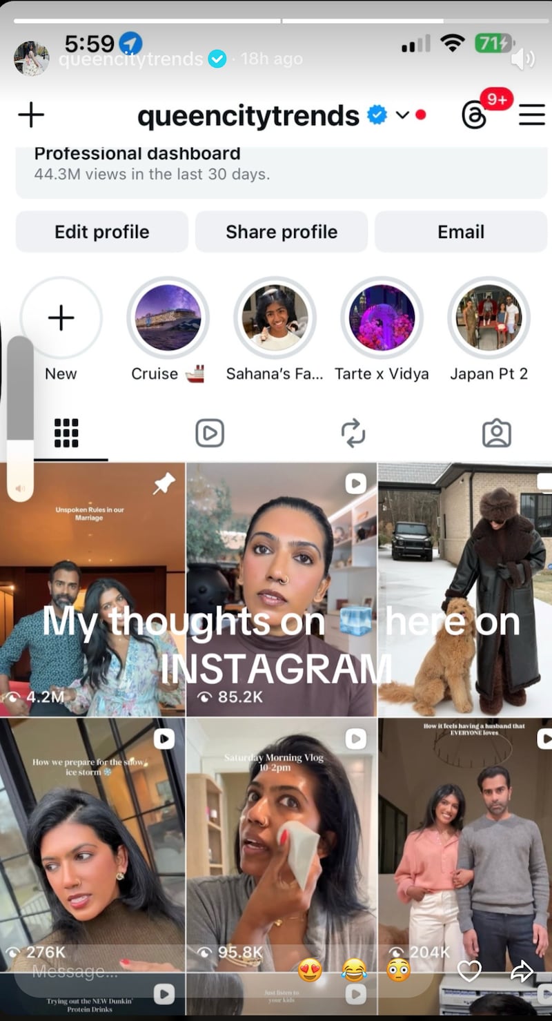 The page “queencitytrends” told her TikTok followers to see her thoughts on ICE on Instagram.