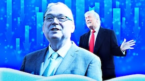 A photo illustration of Kevin Hassett and Donald Trump for blaming job numbers on snow.