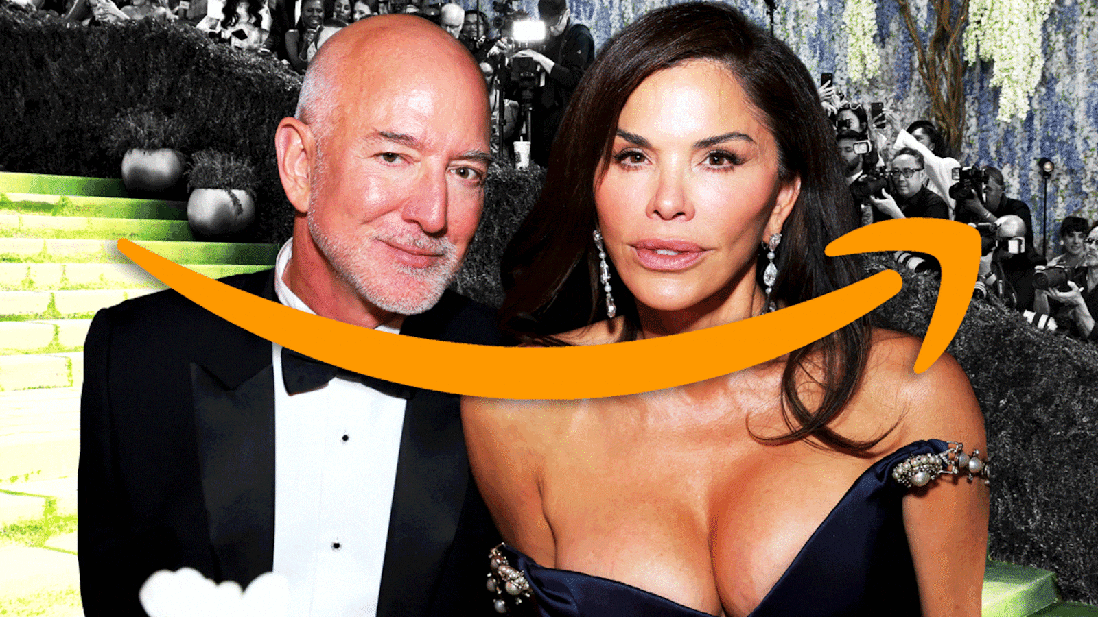 Illo illustration gif of Jeff Bezos and Lauren Sanchez at the Met Gala