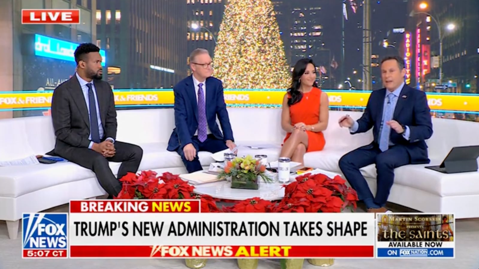 Brian Kilmeade and his cohosts talk during the December 4, 2024 broadcast of Fox & Friends.
