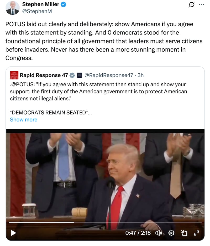 Stephen Miller X post