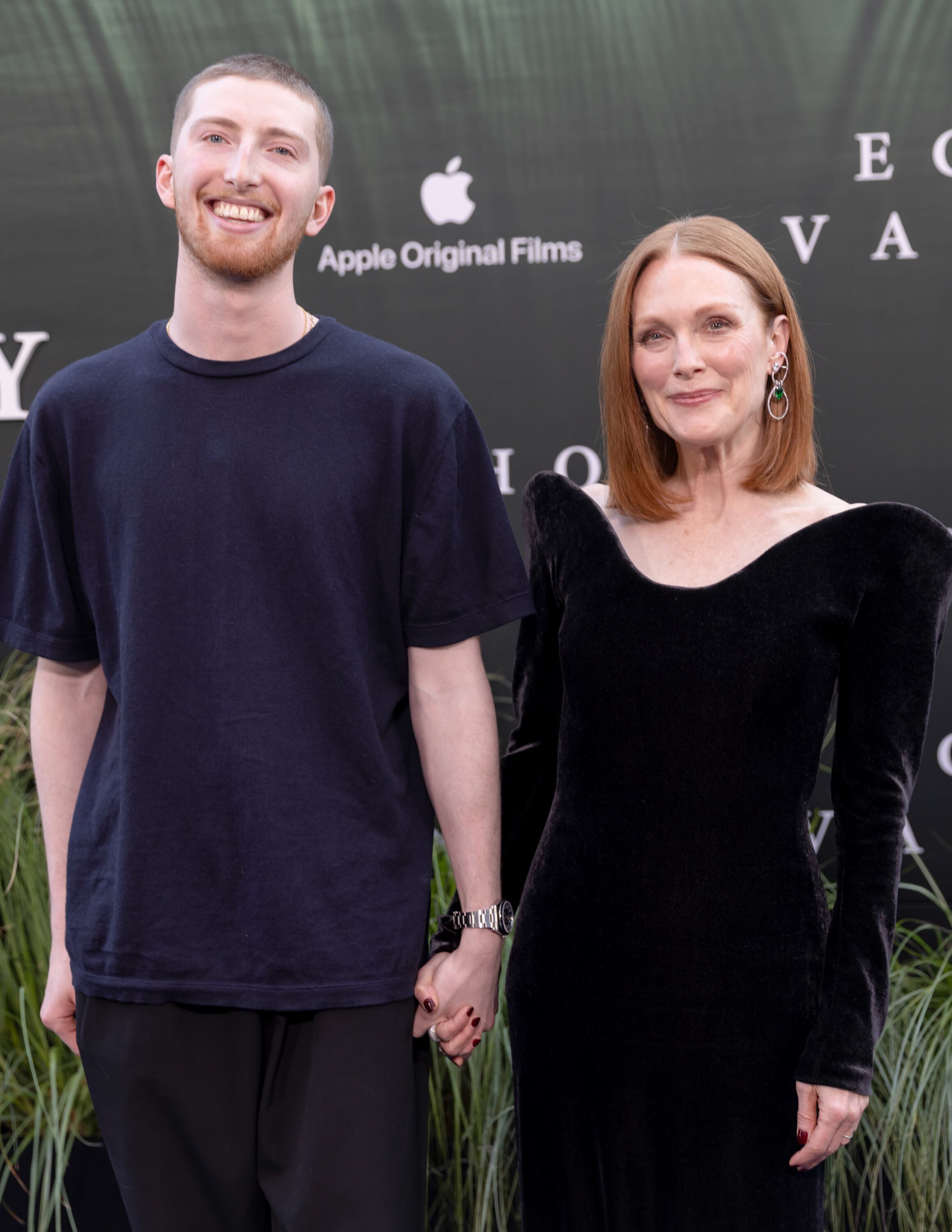 Caleb Freundlich and Julianne Moore at Apple TV+'s "Echo Valley" screening in New York in June 2025.