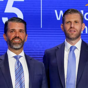 Eric Trump (center), Donald Trump Jr. (left), and Zach Witkoff, Co-Founder and CEO of World Liberty Financial to mark the $1.5B partnership between World Liberty Financial (WLFI) and ALT5 Sigma with the ringing of the NASDAQ opening bell on August 13, 2025 in New York City.