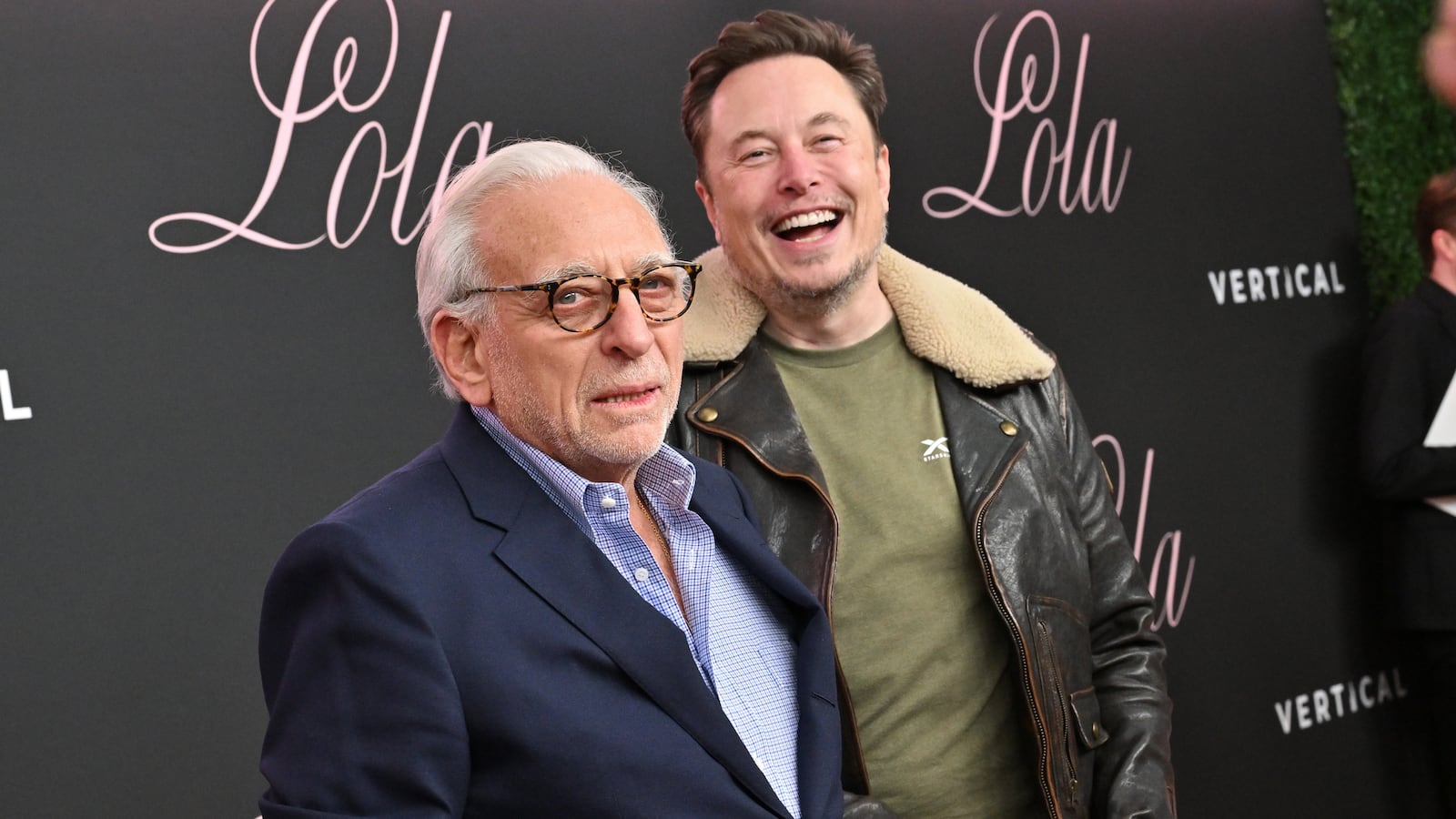 Nelson Peltz and Elon Musk attend the Premiere of "Lola" at Regency Bruin Theatre on February 03, 2024 in Los Angeles, California.