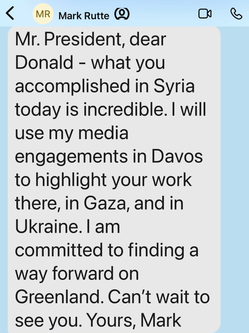 Leaked text message from Mark Rutte.