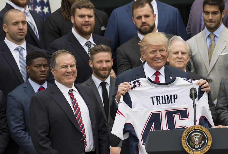 Trump was given a jersey by then-New England Patriots head coach Belichick in 2017.