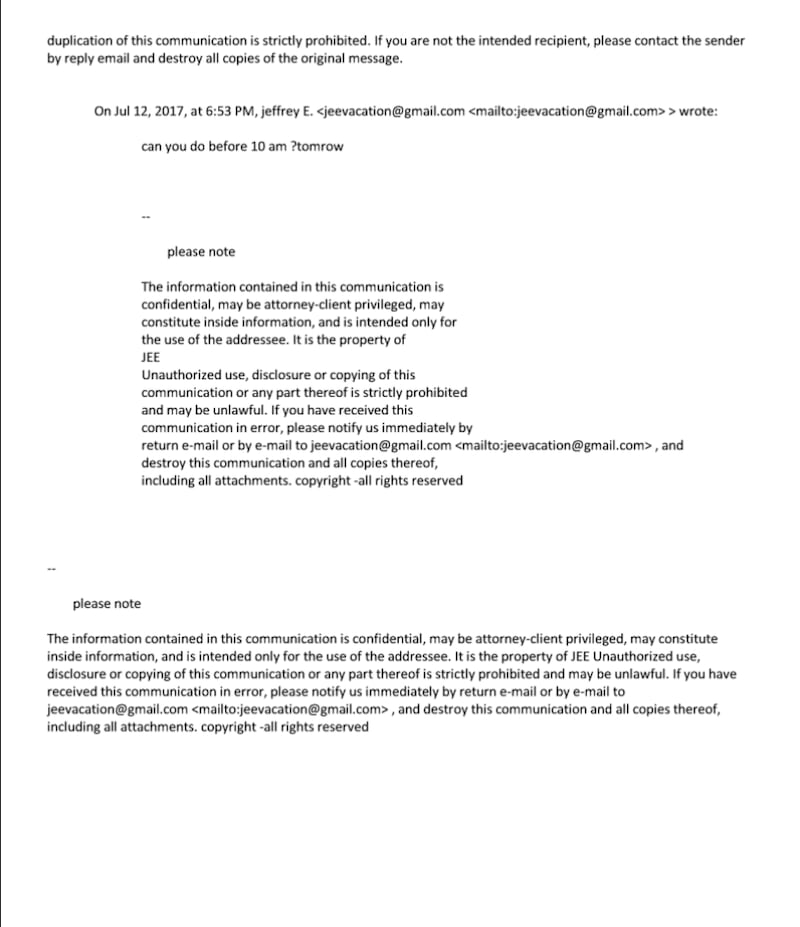 An email exchange between Attia and Epstein the day after Attia's son was hospitalized.