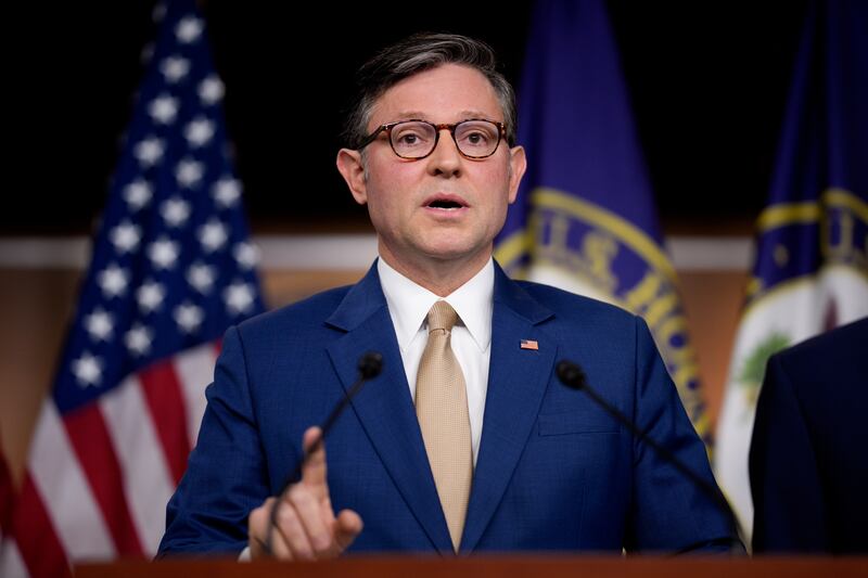 House Speaker Mike Johnson claimed Trump's AI video of him dumping on Americans was "satire" and said the president "uses social media to make a point" when asked about the video during his press conference on Monday.