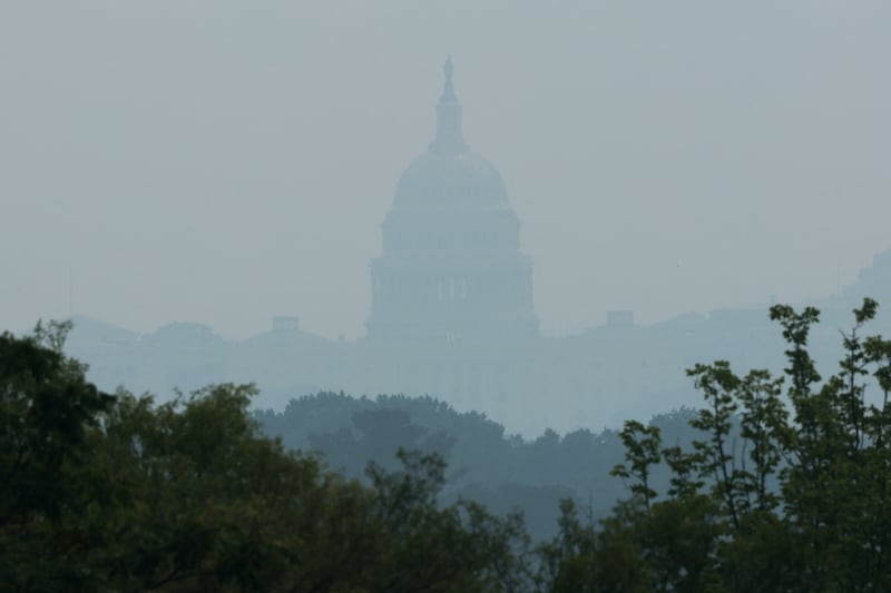 Smoke from Canadian wildfires clouds the U.S. Capitol in Washington, D.C. on July 17, 2026.