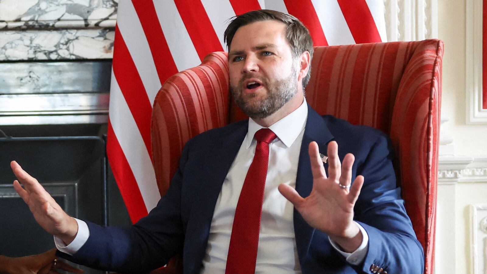 SEVENOAKS, ENGLAND - AUGUST 8: U.S. Vice President JD Vance speaks with British Foreign Secretary David Lammy during a meeting at Chevening House on August 8, 2025 in Sevenoaks, England. US Vice President JD Vance and UK Foreign Secretary David Lammy are meeting for an official bilateral discussion at Chevening House, the Foreign Secretary's Grade I-listed summer residence near Sevenoaks in Kent, where Lammy is hosting the Vance family for the start of their UK holiday. Vance's itinerary is expected to also include a stay in the Cotswolds and a visit to Hampton Court Palace, and comes just weeks after US President Donald Trump vacationed in Scotland.