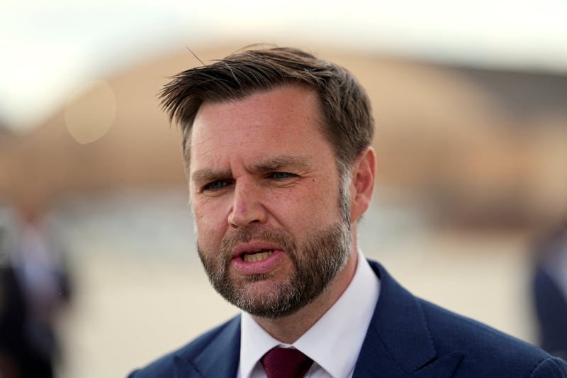 U.S. Vice President JD Vance speaks with the media as he arrives at Joint Base Andrews, Maryland, U.S., May 28, 2026.
