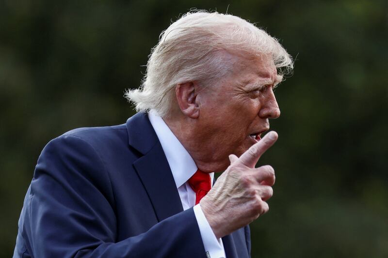 Trump speaks to the media before boarding Marine One to depart for the Yankees game.